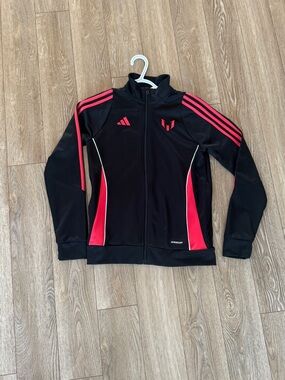 adidas MESSI Black Jacket with Red Accent Stripes - youth